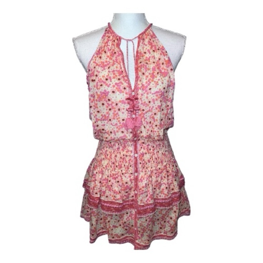 Poupette St Barth floral mini dress with tiered bottom